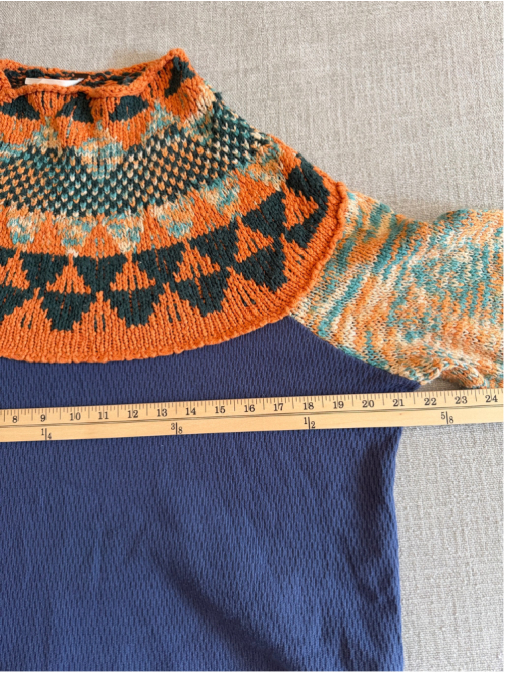 Free People Swit The Small Stuff Mock Neck Top Navy fair isle Combo woman’s XL - Picture 8 of 11